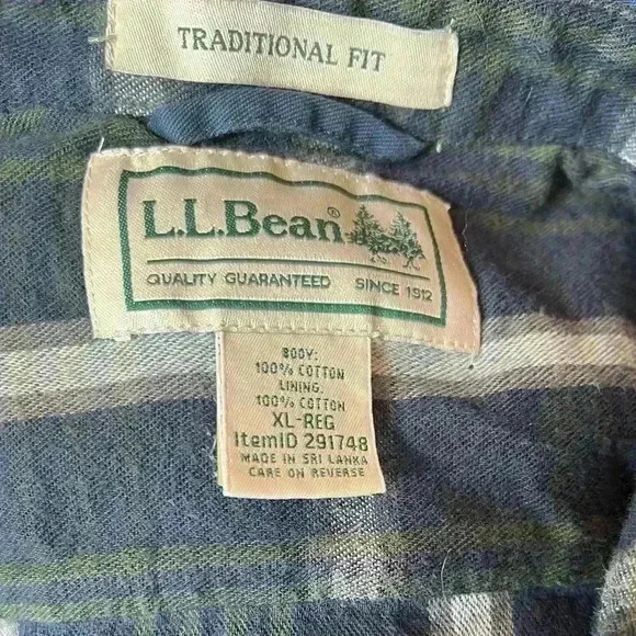 LL Bean Mens Blue Flannel Lined Hurricane Button Up Shirt Size XL- Reg - Picture 6 of 6